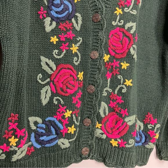 Pendleton Vintage Embroidered Floral Rose Cardigan Knit Green Sweater Women’s 1X - Picture 3 of 8